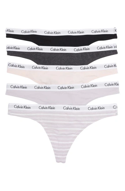 Calvin Klein Logo Thongs In Black/ Beige/ Charcoal/ Grey