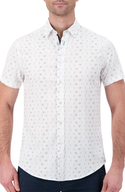 Report Collection Bug Print Short Sleeve 4-way Stretch Button-up Shirt In White