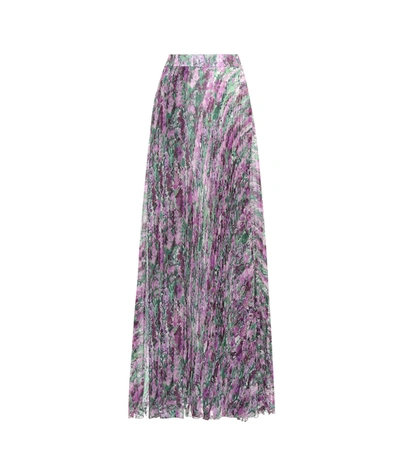 Max Mara Floral-printed Pleated Skirt In Purple