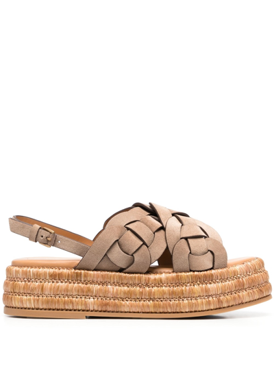 Tod's Raffia Platform Sandals In Brown