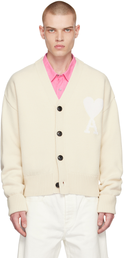 Ami Alexandre Mattiussi Ami De Coeur Button-up Cardigan In Vanilla/white/715