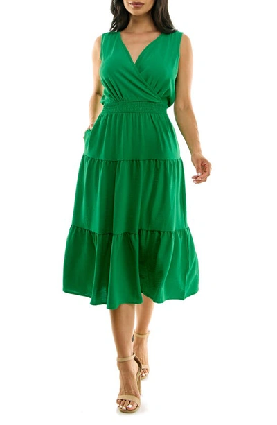 Nina Leonard Tiered Midi Dress In Bright Green