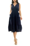 Nina Leonard Tiered Midi Dress In Navy