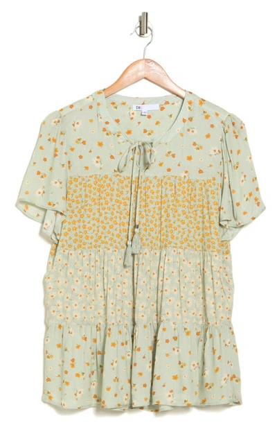 Dr2 By Daniel Rainn Floral Keyhole Tiered Peasant Top In M761 Mint