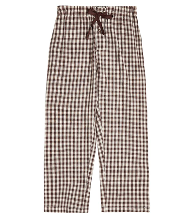 Caramel Ficus Cotton Pants In Check Chocolate