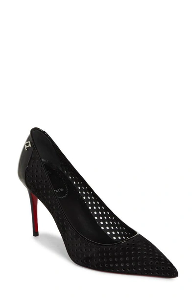 Christian Louboutin Kate Perforated Suede Red Sole Pumps In Black