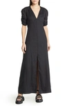 Frame Shirred Sleeve Maxi Dress In Black