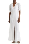 Frame Shirred Sleeve Maxi Dress In White