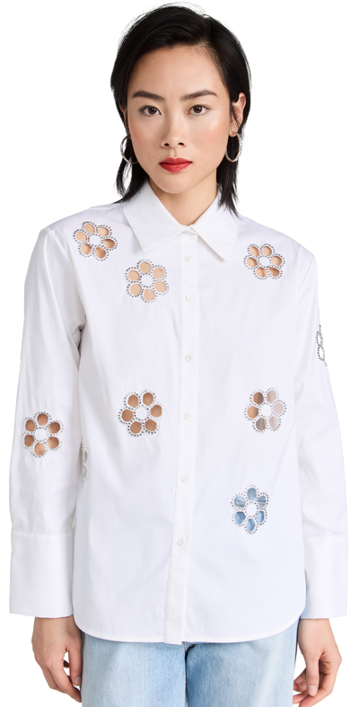 Alice And Olivia Finely Flower Embellished Button-front Blouse In Off White