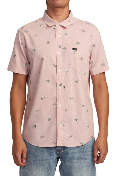 Rvca Morning Glory Short Sleeve Button-up Shirt In Pale Mauve