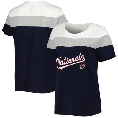 Profile Women's Navy, Heather Gray Washington Nationals Plus Size Colorblock T-shirt In Navy,heather Gray