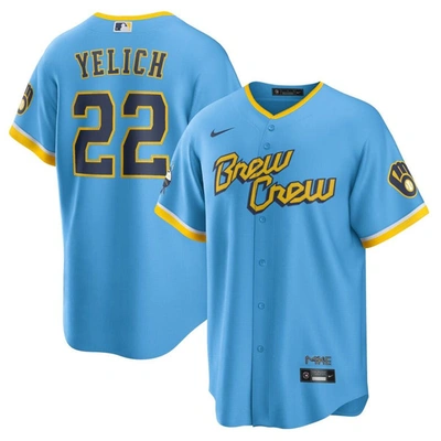Nike Christian Yelich Powder Blue Milwaukee Brewers 2022 City Connect Replica Player Jersey