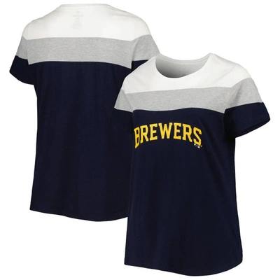 Profile Navy/heather Gray Milwaukee Brewers Plus Size Colorblock T-shirt