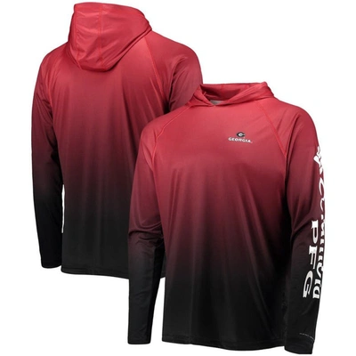 Columbia Pfg Red Georgia Bulldogs Terminal Tackle Omni-shade Upf 50 Long Sleeve Hooded Top