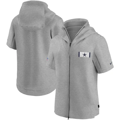 Nike Heathered Gray Dallas Cowboys Sideline Showout Short Sleeve Full-zip Hoodie Jacket In Heather Gray