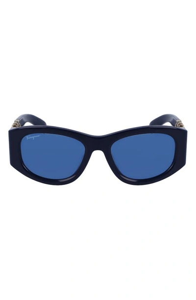 Ferragamo 53mm Polarized Oval Sunglasses In Blue