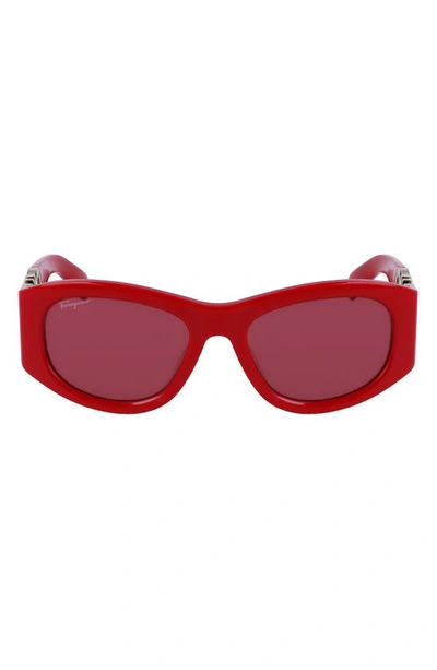 Ferragamo 53mm Polarized Oval Sunglasses In Red/red Solid