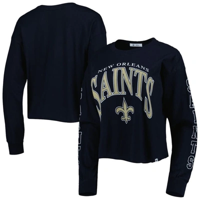 47 ' Black New Orleans Saints Skyler Parkway Cropped Long Sleeve T-shirt