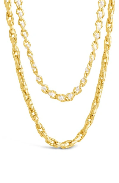Sterling Forever Amadea Imitation Pearl Multistrand Necklace In Gold