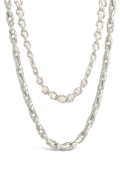 Sterling Forever Amadea Imitation Pearl Multistrand Necklace In Silver