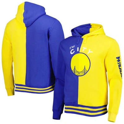 Mitchell & Ness Men's  Royal, Gold Golden State Warriors Hardwood Classics Split Pullover Hoodie In Royal,gold
