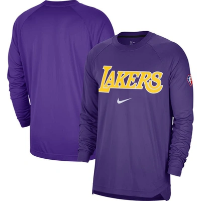 Nike Purple Los Angeles Lakers 75th Anniversary Pregame Shooting Performance Raglan Long Sleeve T-sh