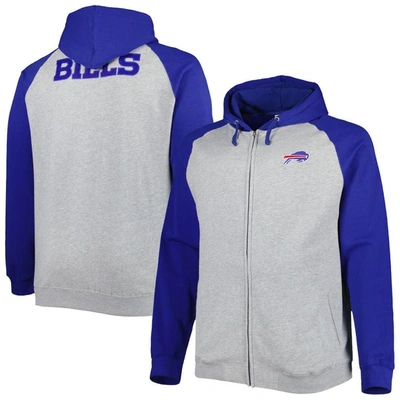 Profile Men's Heather Gray Buffalo Bills Big And Tall Fleece Raglan Full-zip Hoodie Jacket