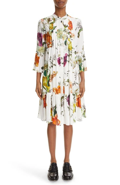 Erdem Winford Floral Print Pleated Dress In White Multi
