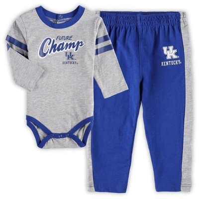 Outerstuff Babies' Newborn & Infant Royal/heathered Gray Kentucky Wildcats Little Kicker Long Sleeve Bodysuit & Sweatpa In Heathered Gray,royal