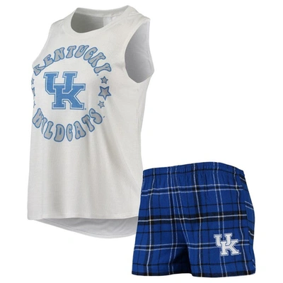 Concepts Sport Women's  Royal, White Kentucky Wildcats Ultimate Flannel Tank Top And Shorts Sleep Set In Royal,white