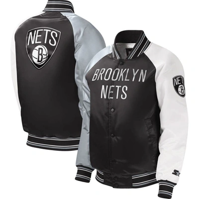 Starter Kids' Youth  Black Brooklyn Nets Raglan Full-snap Varsity Jacket