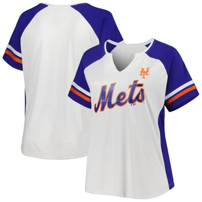 Profile White/royal New York Mets Plus Size Notch Neck T-shirt