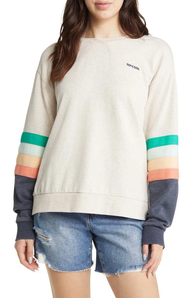 Rip Curl Surfbreak Stripe Cotton Sweatshirt In Oatmeal Marle