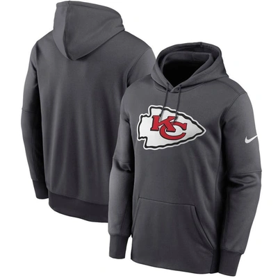 Nike Heathered Charcoal Kansas City Chiefs Primary Logo Therma Pullover Hoodie In Royal
