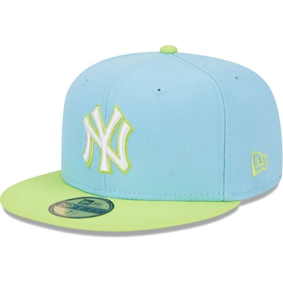 New Era Men's  Light Blue And Neon Green New York Yankees Spring Color Two-tone 59fifty Fitted Hat In Light Blue,neon Green
