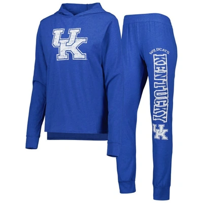 Concepts Sport Women's  Heathered Royal Distressed Kentucky Wildcats Long Sleeve Hoodie T-shirt And P In Heather Royal