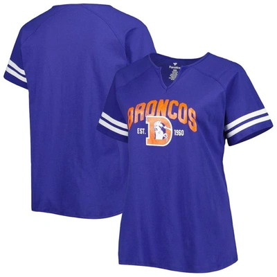 Fanatics Branded Royal Denver Broncos Plus Size Throwback Notch Neck Raglan T-shirt
