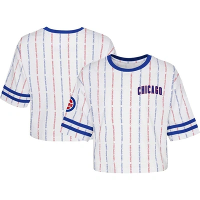 Outerstuff Kids' Girls Youth White Chicago Cubs Ball Striped T-shirt