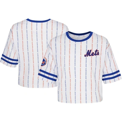 Outerstuff Kids' Girls Youth White New York Mets Ball Striped T-shirt