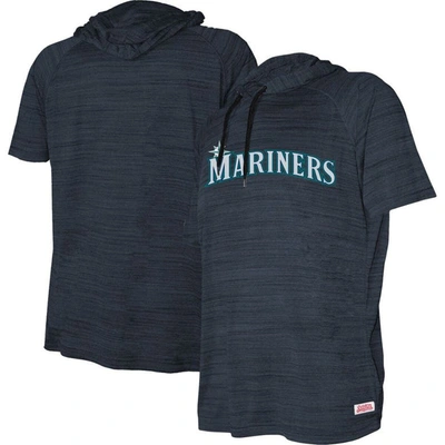 Stitches Kids' Youth  Heather Navy Seattle Mariners Raglan Short Sleeve Pullover Hoodie