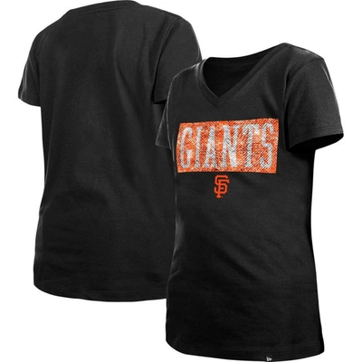 New Era Kids' Girls Youth  Black San Francisco Giants Flip Sequin Team V-neck T-shirt