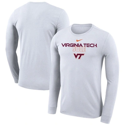 Nike White Virginia Tech Hokies On Court Bench Long Sleeve T-shirt