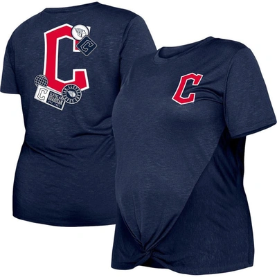 New Era Navy Cleveland Guardians Plus Size Two-hit Front Knot T-shirt