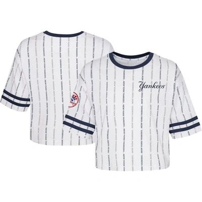 Outerstuff Kids' Girls Youth White New York Yankees Ball Striped T-shirt