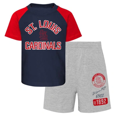 Outerstuff Babies' Infant Navy/heather Gray St. Louis Cardinals Ground Out Baller Raglan T-shirt And Shorts Set