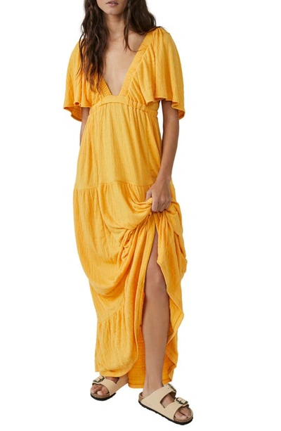 Free People La La Tiered Flutter Sleeve Maxi Dress In Bird Of Paradise