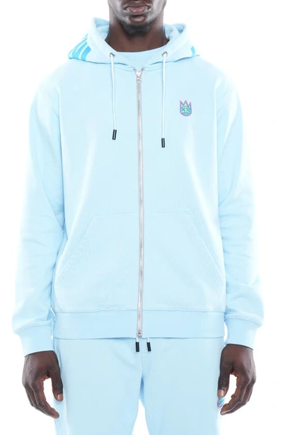 Cult Of Individuality Shimuchan Embroidered Cotton Graphic Zip-up Hoodie In Blue