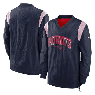 Nike Navy New England Patriots Sideline Athletic Stack V-neck Pullover Windshirt Jacket In Blue