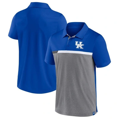 Fanatics Men's  Royal, Heathered Gray Kentucky Wildcats Split Block Color Block Polo Shirt In Royal,heathered Gray