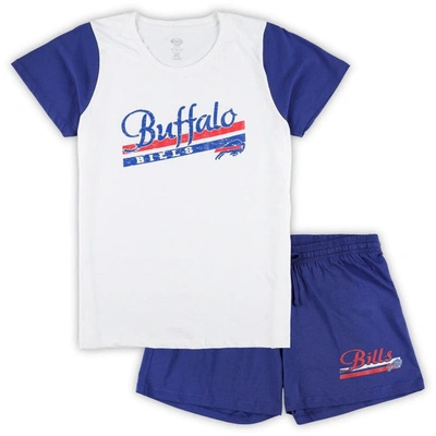 Concepts Sport Women's  White, Royal Buffalo Bills Plus Size Downfield T-shirt And Shorts Sleep Set In White,royal